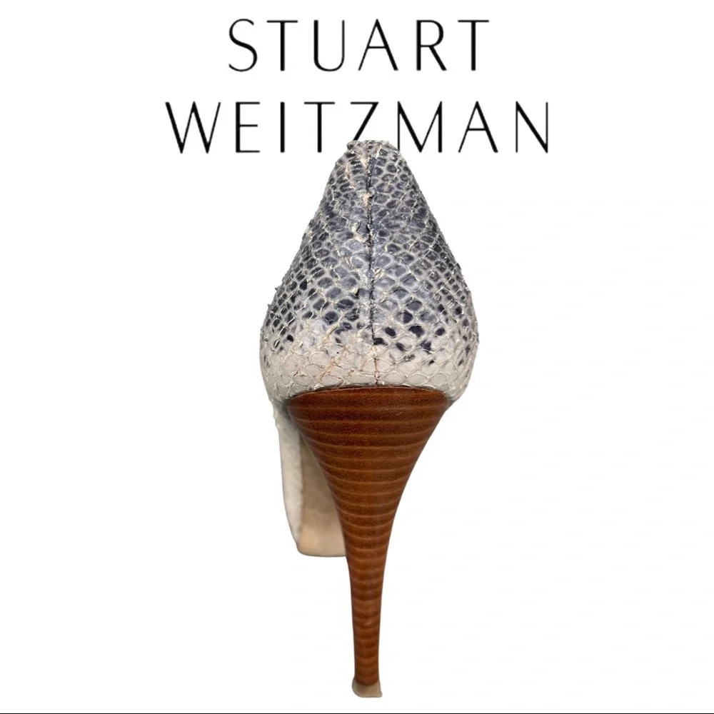 Stuart Weitzman Two Tone Python Embossed Leather Platform Pump 7.5 - Picture 8 of 10